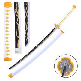 Demon Slayer Halloween Prop Weapon: Zenitsu Agatsuma Cosplay Wooden Sword-Yellow and White