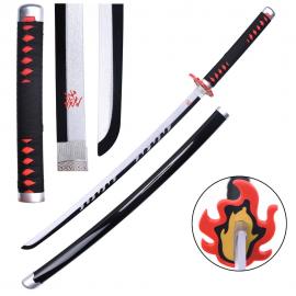 Demon Slayer Cosplay Prop: Fire God Kamado Tanjiro Wooden Katana Sword-Red/Black-104cm