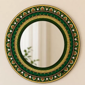Handmade Mandala Wall Mirror 60x60cm | Emerald Green & Gold