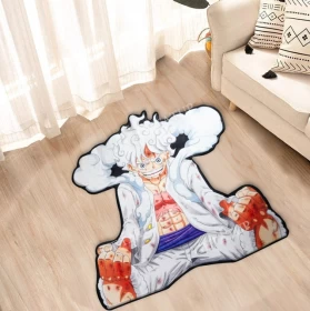 Anime One Piece Luffy Gear 5 Belgian Velvet Vacuum Irregular Mat Carpet Floor Mat 90x100CM