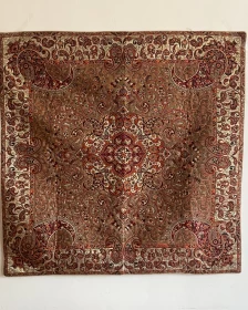Persian Style Satin Decorative Throw 100x100 cm – Taupe Rust Paisley Medallion