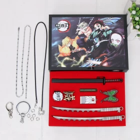 Demon Slayer Accessory Collection: Keychain, necklace Pendant, ring Cosplay Accessories (8pcs)-Ver.04