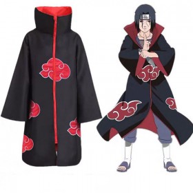 Naruto: Akatsuki Itachi Uchiha Cosplay Costume (Unhooded Version)-Polyester