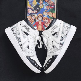 One Piece Black And White High Top Sports Sneakers 3D