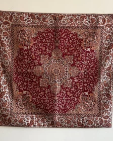 Persian Style Satin Decorative Throw 100x100 cm – Burgundy Paisley Medallion