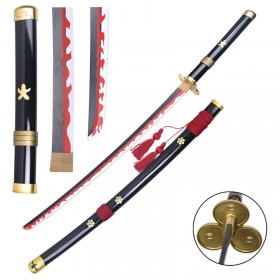 One Piece: Roronoa Zoro, Kozuki Oden Enma,Full Wooden Prop-Wooden Blade Katana Samurai Swords,104cm-Black and Red