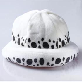 One Piece Cosplay: Trafalgar Law Hat Cosplay D. Water Costume Cap-Beanie Plush-Black and White-Polyester/Cotton-Unisex