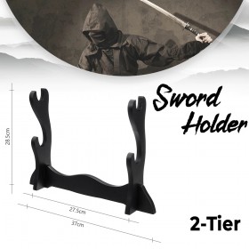 Sword Stand: Practical Sword Rack Holder Display for Katana Wakizashi Swords -Black (2Tier)