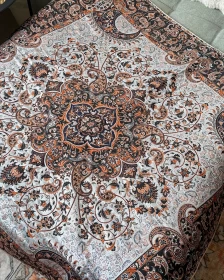 Persian Style Satin Decorative Throw 100x100 cm – Ivory Black Paisley Floral
