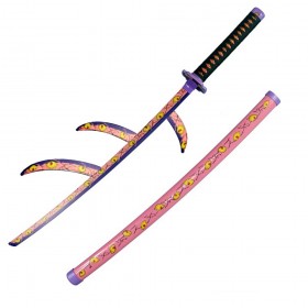 Kimetsu No Yaiba Demon Slayer Kokushibou Wooden Cosplay Prop Sword-Black/Pink
