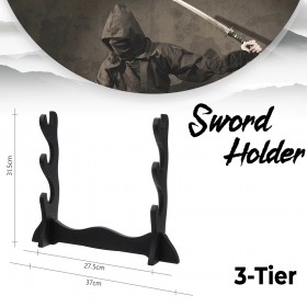 Sword Stand: Practical Sword Rack Holder Display for Katana Wakizashi Swords -Black (Tier3)