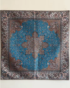 Persian Style Satin Decorative Throw 100x100 cm – Turquoise Medallion