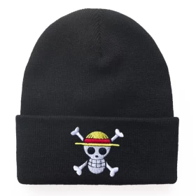 One Piece Straw Hate Pirates Skull Logo Beanie-Unisex-polyester-Black