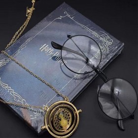 Harry Potter Prop Set (Notebook & glasses &  Hour Glass Necklace)