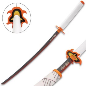 ‏Demon Slayer Prop Cosplay: Rengoku Kyoujurou Katana Wooden Sword Porp-White And Orange-104cm