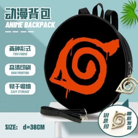 Naruto Leaf Village Logo High Definition Printing Anime Backpack-School Bag Comes with a Keychain-38cm-Black and Red-Unisex