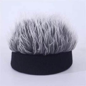 Harajuku Hip Hop Short Beanie-Hat with Artificial Straight Hair