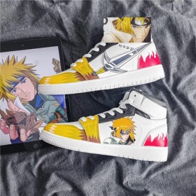 Naruto High Top Sports Sneakers 3D White And Yellow