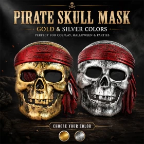Pirates of the Caribbean Pirate Skull Mask | Gold & Silver Costume Mask