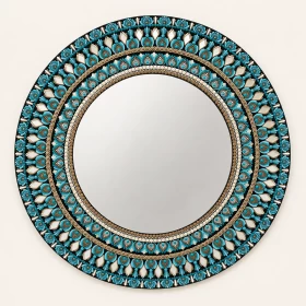 Handmade Mandala Wall Mirror 60x60cm | Turquoise & Gold
