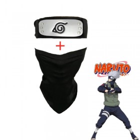 Naruto: Kakashi Cosplay Headband & Mask-Leaf Village Metal Plated Headband-Black-Unisex-Polyester