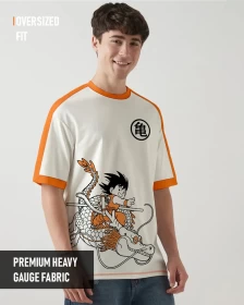 Dragon Ball Goku Riding Shenron Oversized T-Shirt – White & Orange