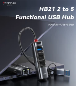 Yesido HB21 Aluminum Alloy 5-in-1 USB-C Hub with PD100W Fast Charging & RJ45