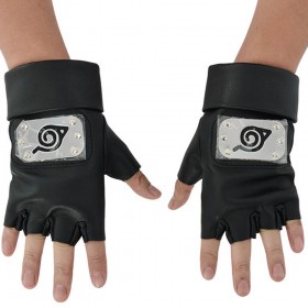 Naruto: Ninja Gloves Hatake Kakashi Gauntlets Cosplay with Konoha symbol-Leather-Black