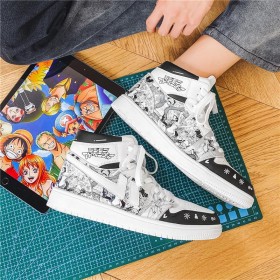 One Piece Black And White High Top Sports Sneakers 3D