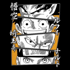 Anime T-Shirt Luffy, Naruto, Goku, Saitama-Black-Unisex-Cotton